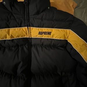 Supreme Yellow Stripe Panel Down Jacket, Size: L, $175